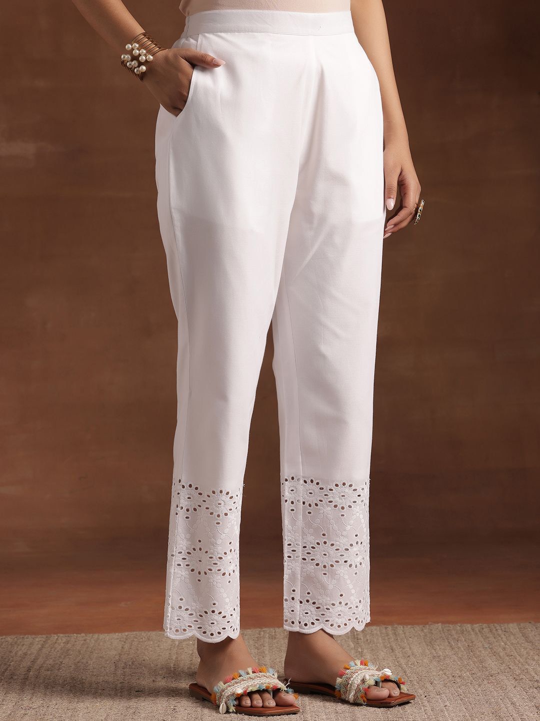 Libas Floral Printed Sequinned Pure Cotton Kurta with Trousers & Dupatta
