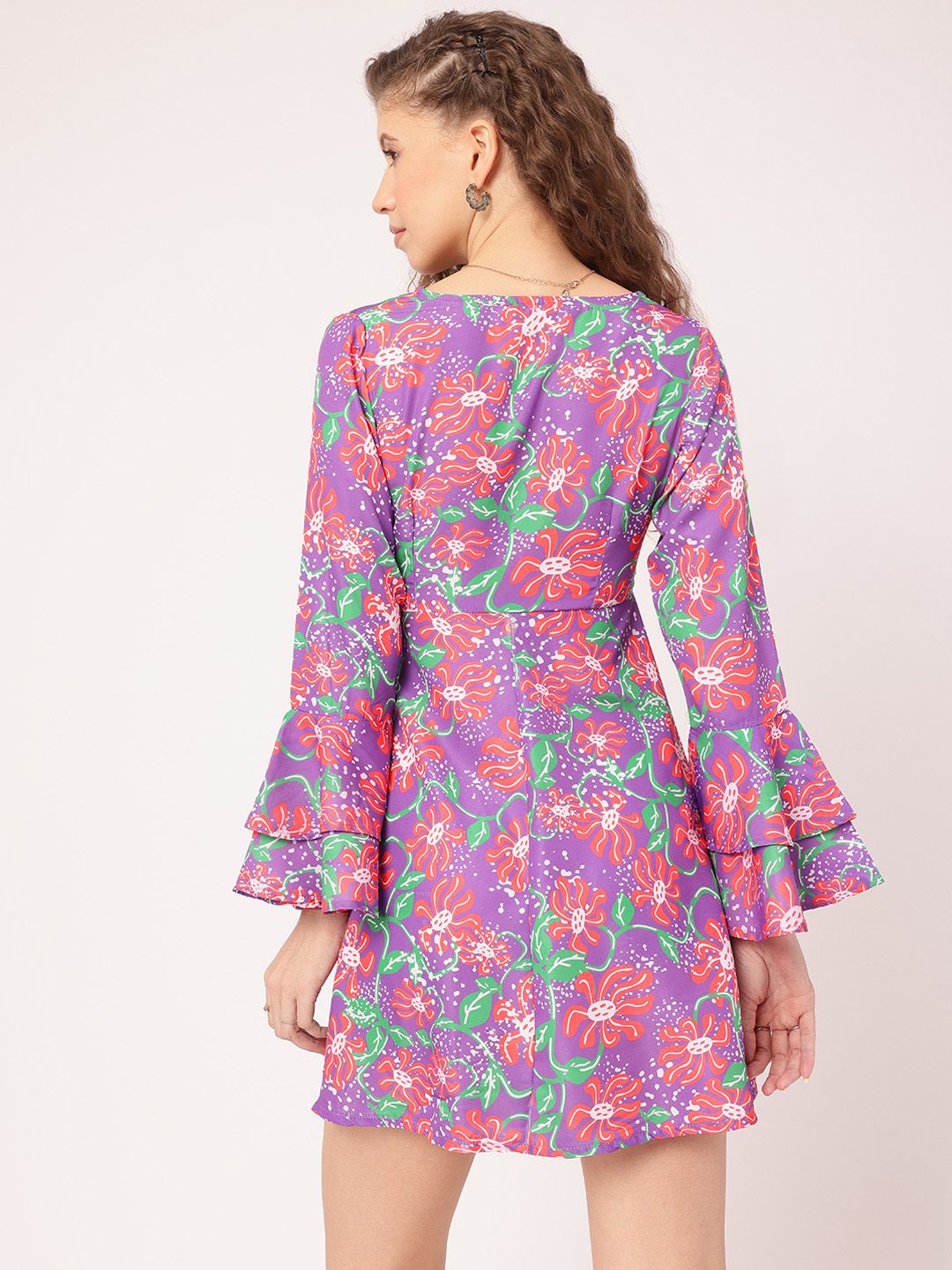 DressBerry Sweet Swirls Printed Bell Sleeve Mini A-line Dress