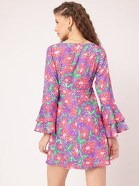 DressBerry Sweet Swirls Printed Bell Sleeve Mini A-line Dress