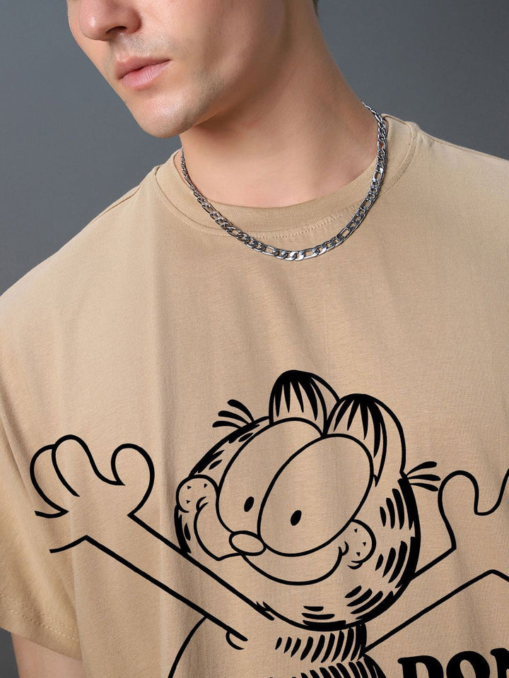 Bewakoof Men Garfield Graphic Printed Round Neck Cotton Oversized T-shirt