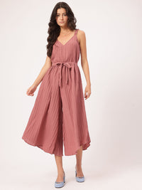 DressBerry Blush & Bold Shoulder Straps Accordion Pleated Crop Jumpsuit