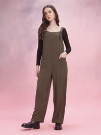 DressBerry Wrinkled Effect Tie-Up Detail Shoulder Straps Basic Jumpsuit