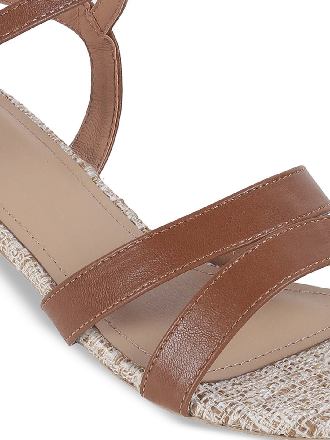 Mochi Women Woven Design Block Heel Sandals with Buckles