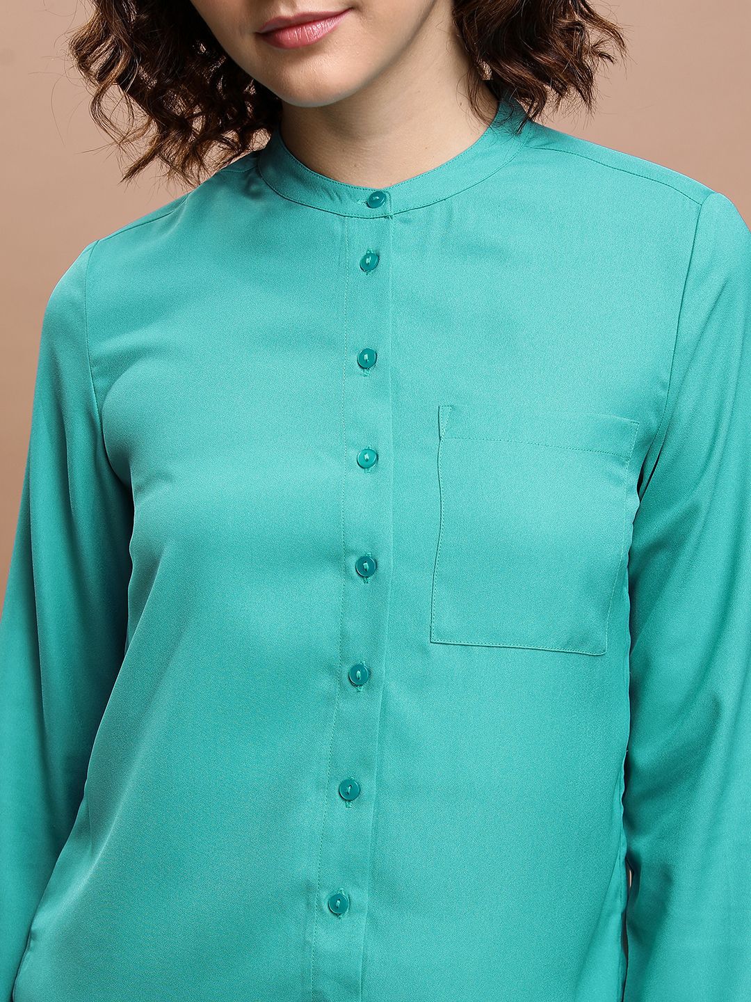 Tokyo Talkies Women Sea Solid Regular Fit Shirt