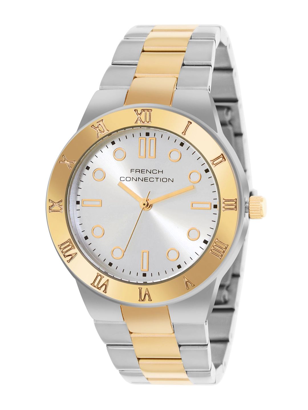 French Connection Women Embellished Dial & Stainless Steel Bracelet Style Straps Analogue Watch FCB7TM