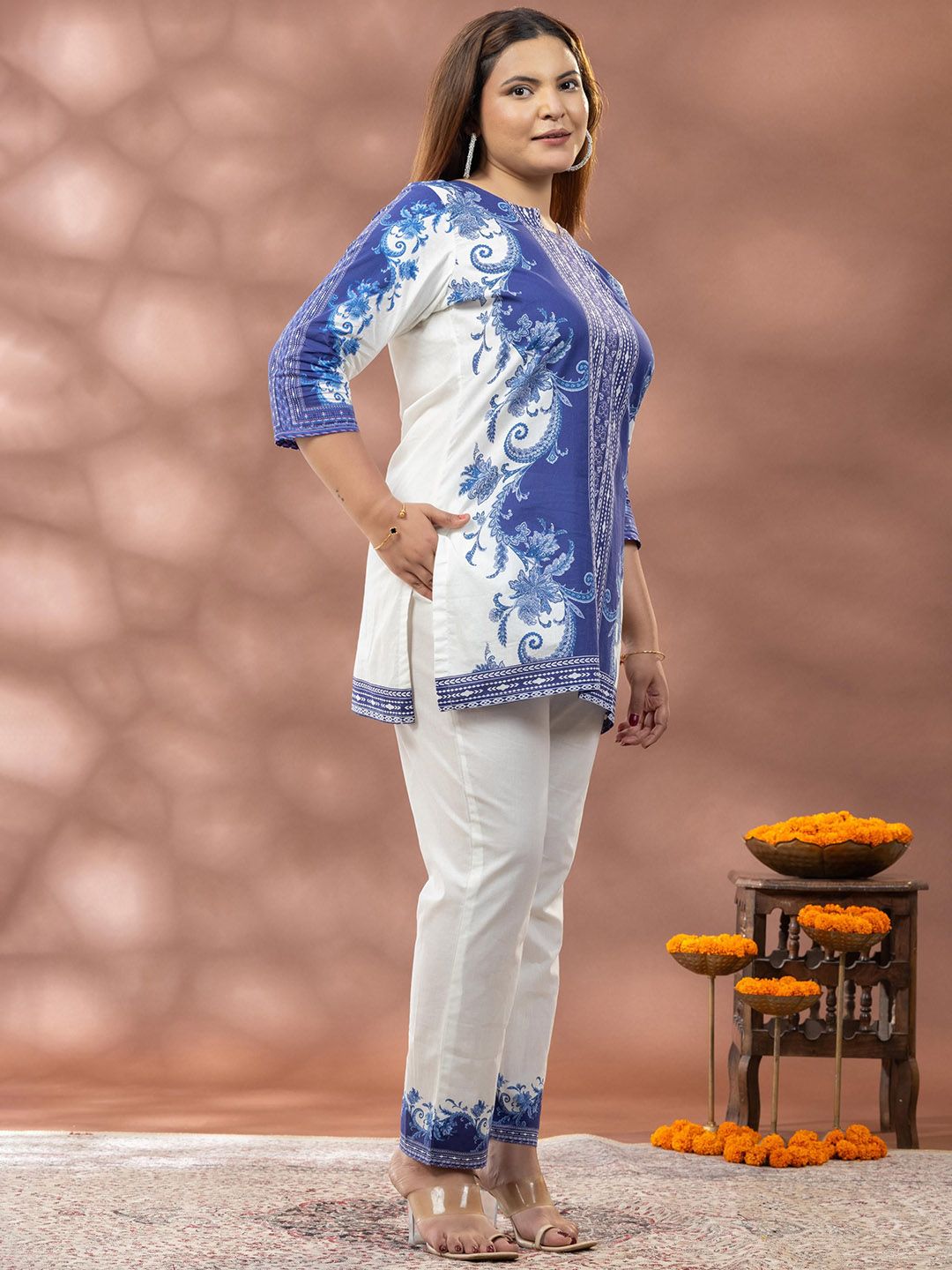Tunik Bercetak Mamicha Indigo Royale Dengan Palazzo Co-Ords