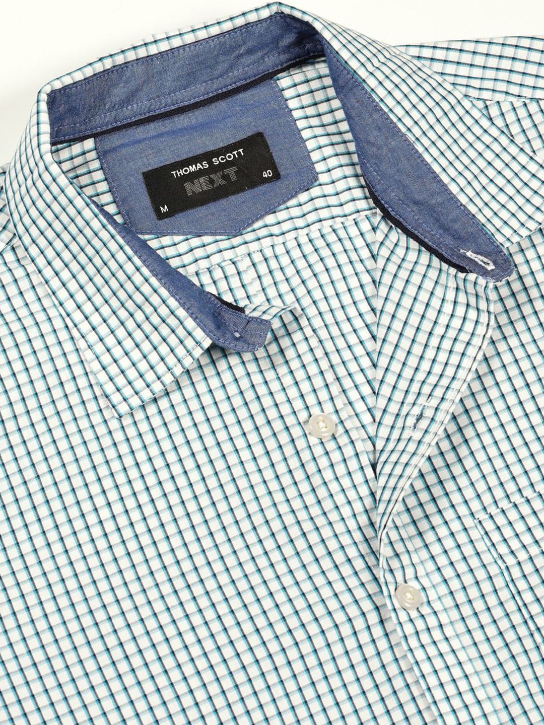 Thomas Scott Men Smart Spread Collar Micro Checked Cotton Slim Fit Casual Shirt