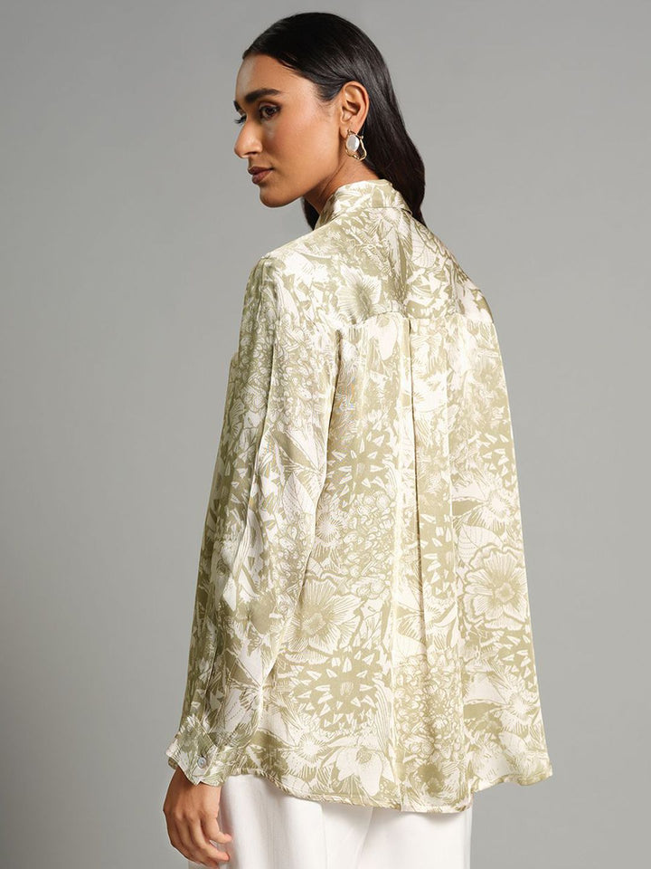 AND Floral Print Roll-Up Sleeves Shirt Style Top