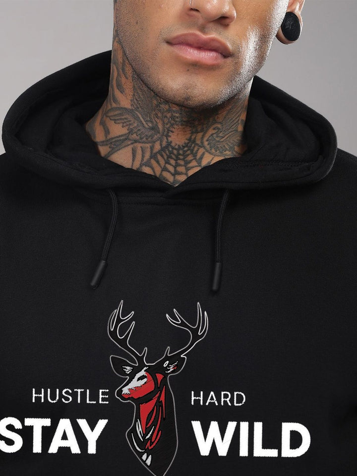 Adro Hustle Hard Stay Wild 320 GSM Fleece Printed Graphic Sweatshirt