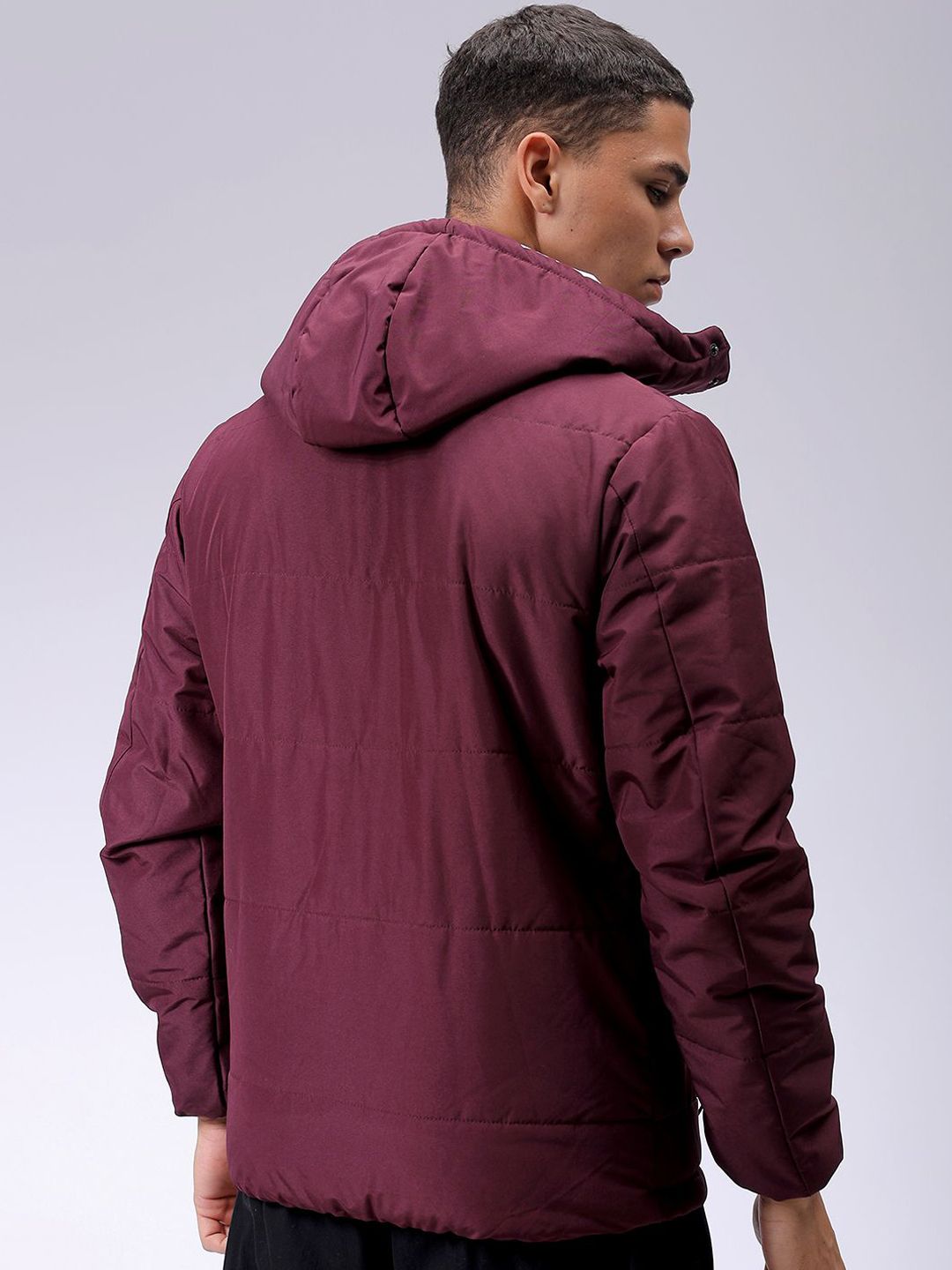The Indian Garage Co Men Slim Fit Zip-Front PufferJacket with Detachable Hood
