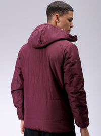 The Indian Garage Co Men Slim Fit Zip-Front PufferJacket with Detachable Hood