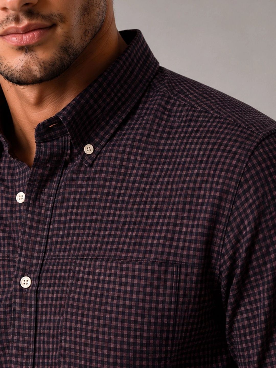 ADRO Men Standard Micro Checks Baju Kasual Berpetak