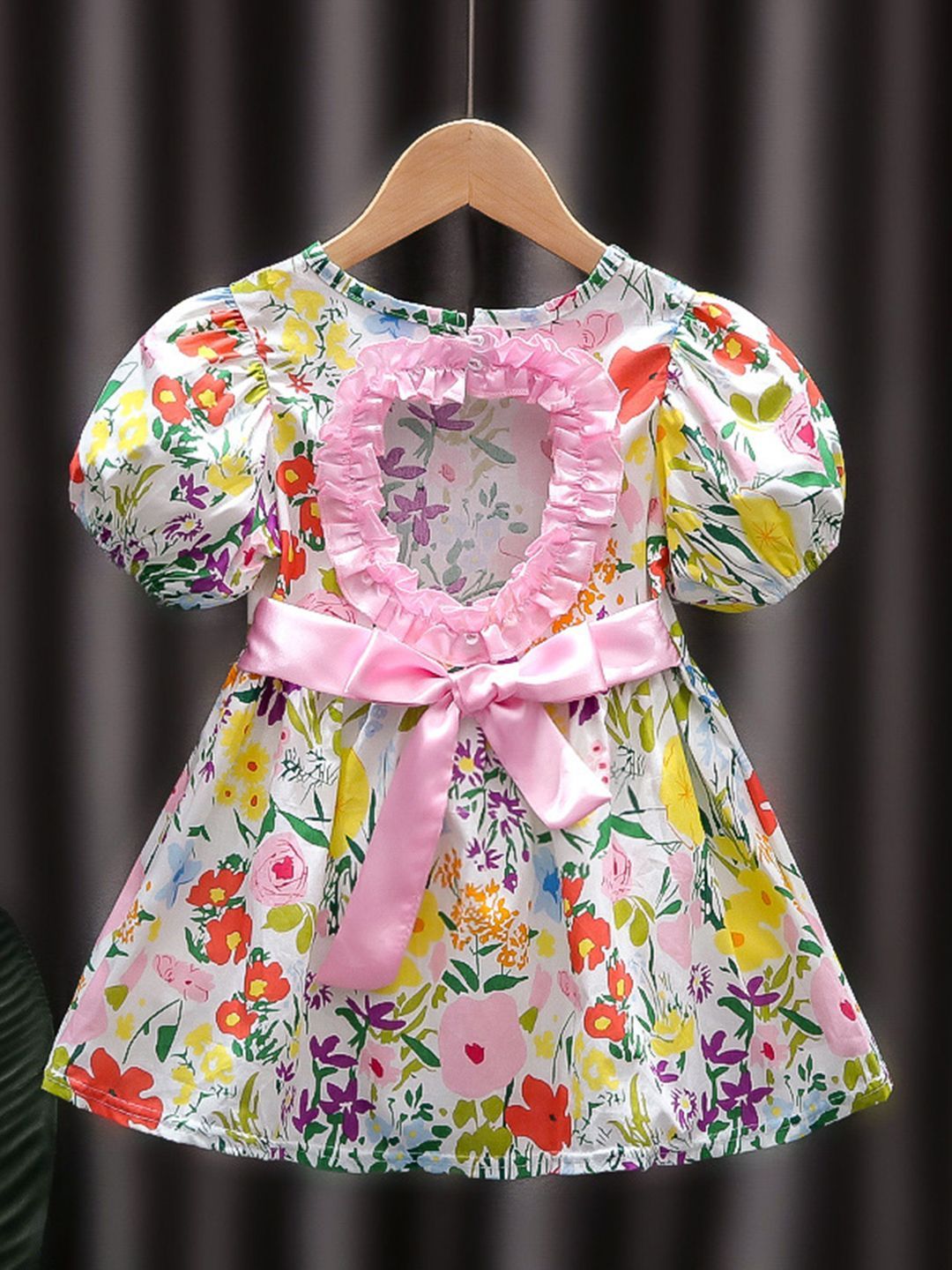 YK Girls Floral Printed Fit and Flare Cut-Outs Dress