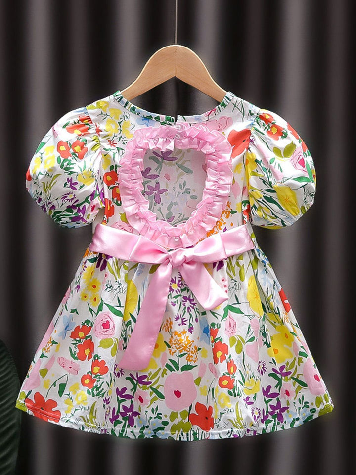 YK Girls Floral Printed Fit and Flare Cut-Outs Dress