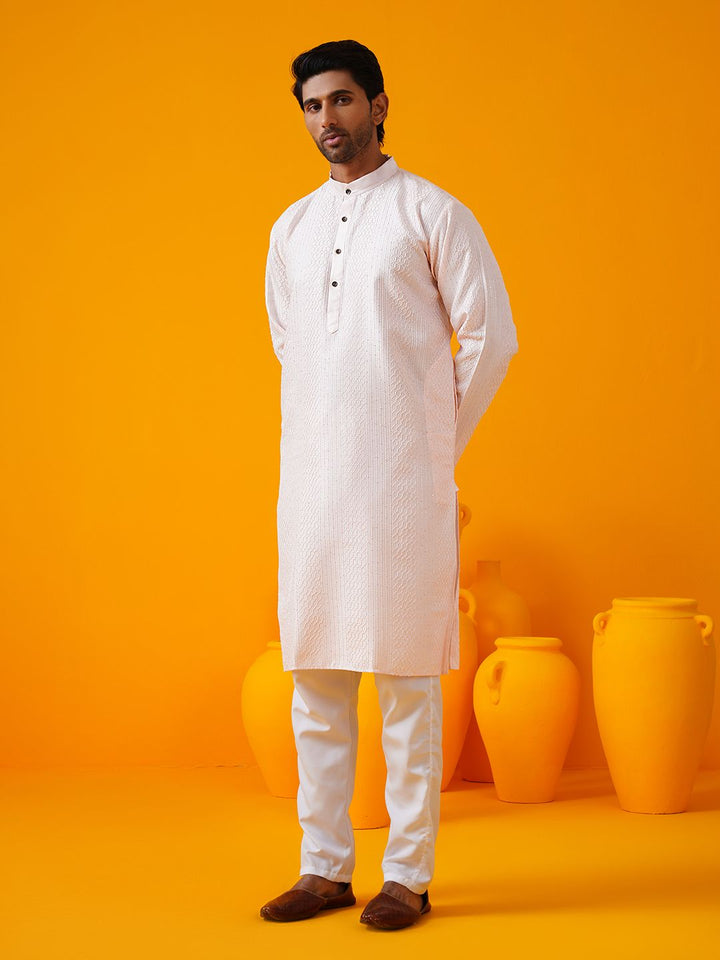 SOJANYA Band Collar Geometric Embroidered Straight Kurta