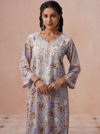 House of Chikankari Women Printed Regular Chikankari Kurta with Trousers