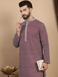 Anouk Embroidered Thread Work Cotton Mandarin Collar Straight Kurta with Churidar
