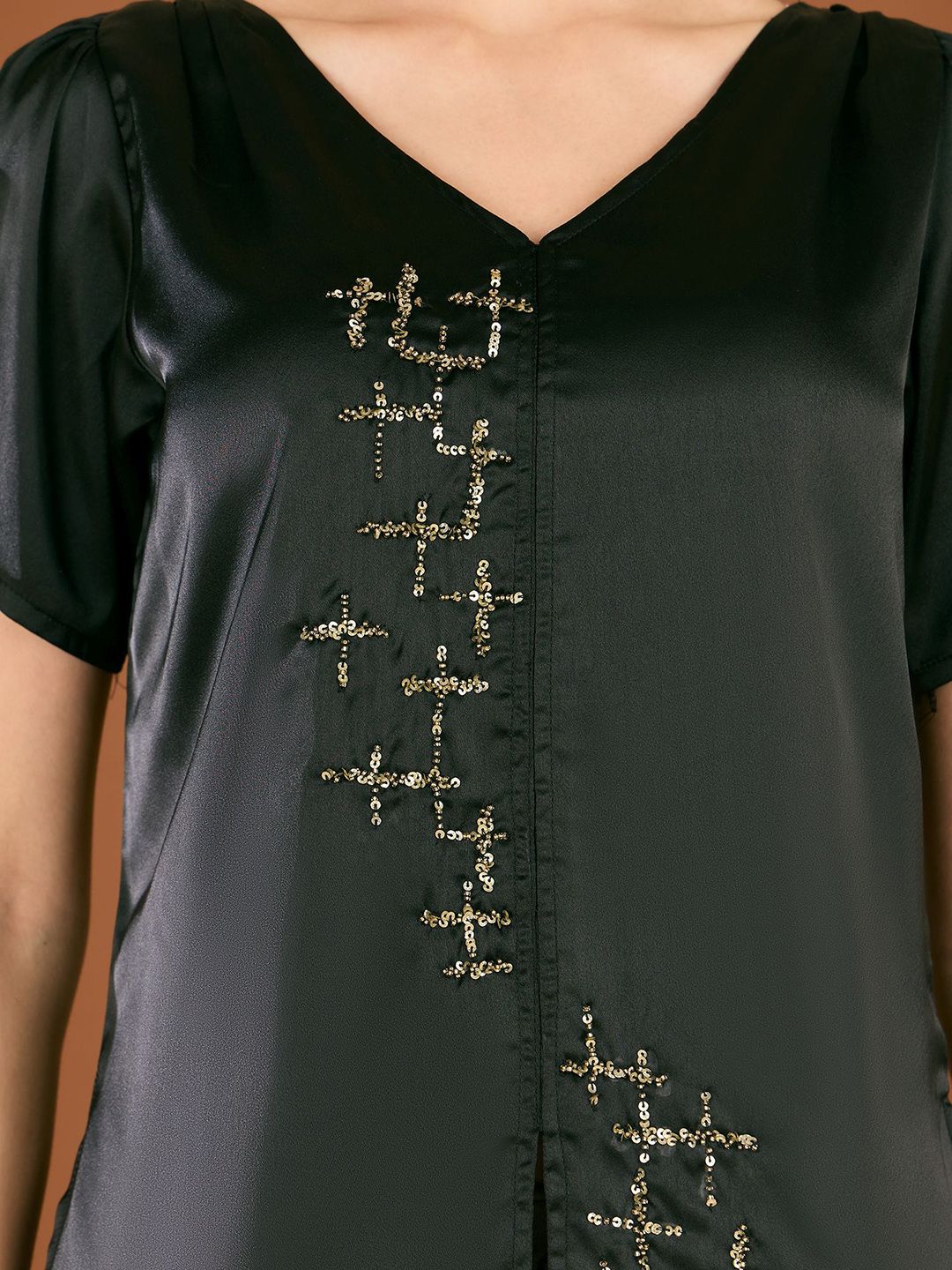Antheaa Embellished V-Neck Top With Palazzos Co-Ords