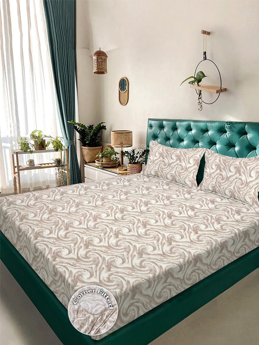 KLOTTHE Beige 300 TC King Bedsheet with 2 Pillow Covers
