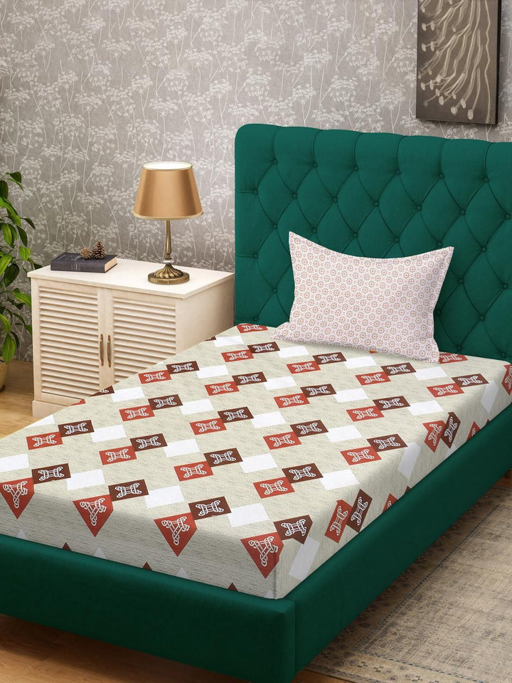 KLOTTHE Beige Geometric Cotton Single Bedsheets