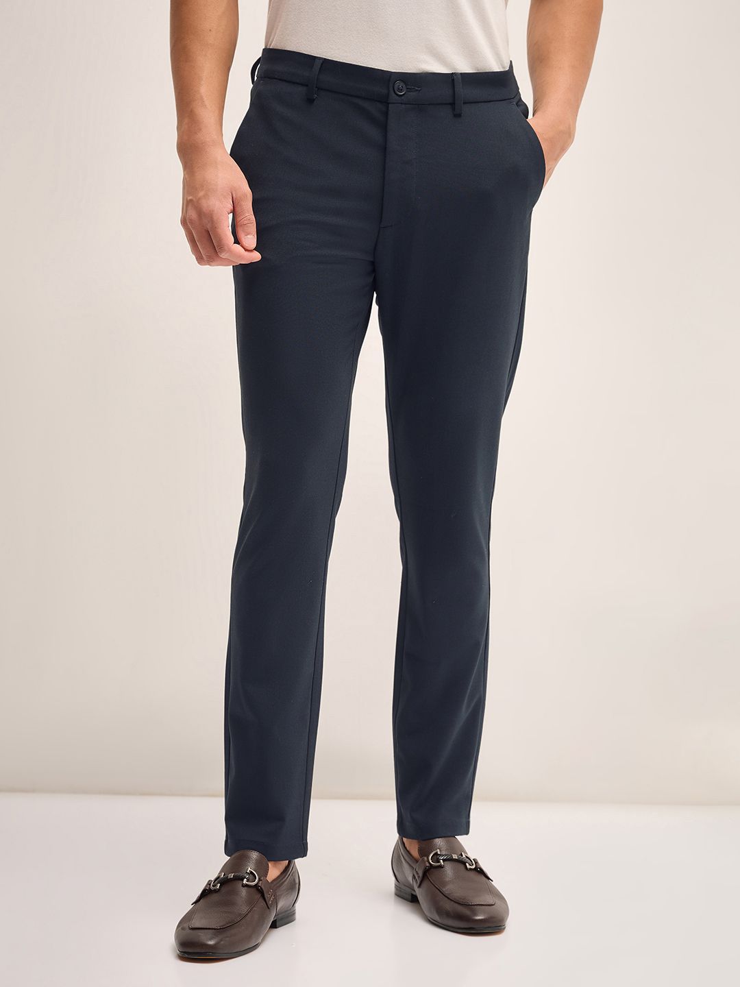 THE BEAR HOUSE Men Mid-Rise Slim Fit Formal Trousers
