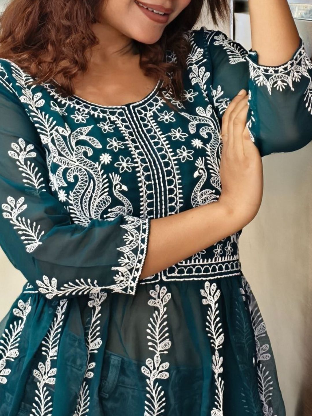 KALINI Women Ethnic Motifs Embroidered Chikankari Kurti