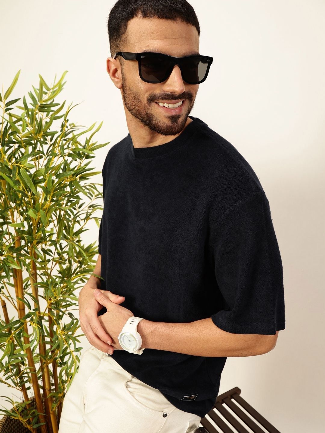 Thomas Scott Men Solid Round Neck Cotton Oversized T-shirt