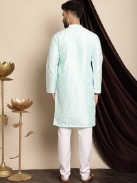 Anouk Men Sea Green Geometric Embroidered Kurta with Churidar