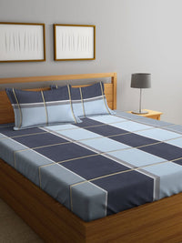 Myntra Elegant Homes Biru Laut & Hitam Bercetak Set Cadar King 300 TC 2.50 m x 2.20 m