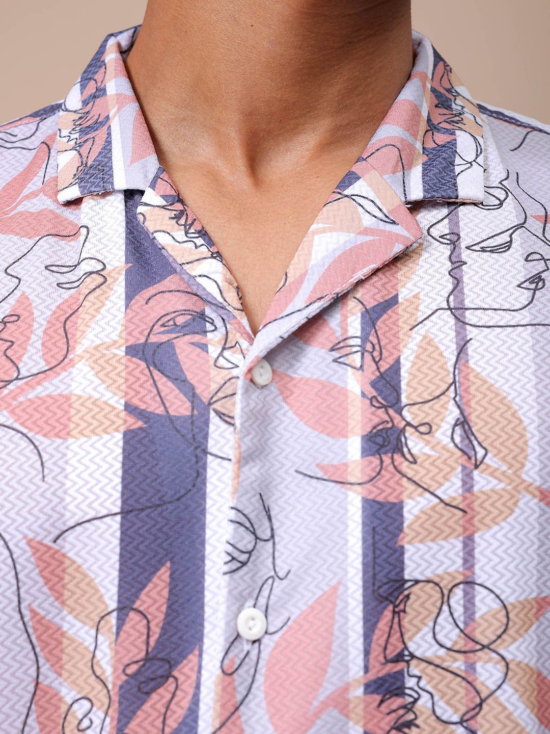 The Indian Garage Co Men Relaxed Fit Sketch Art  Printed Textured Resortwear Shirt