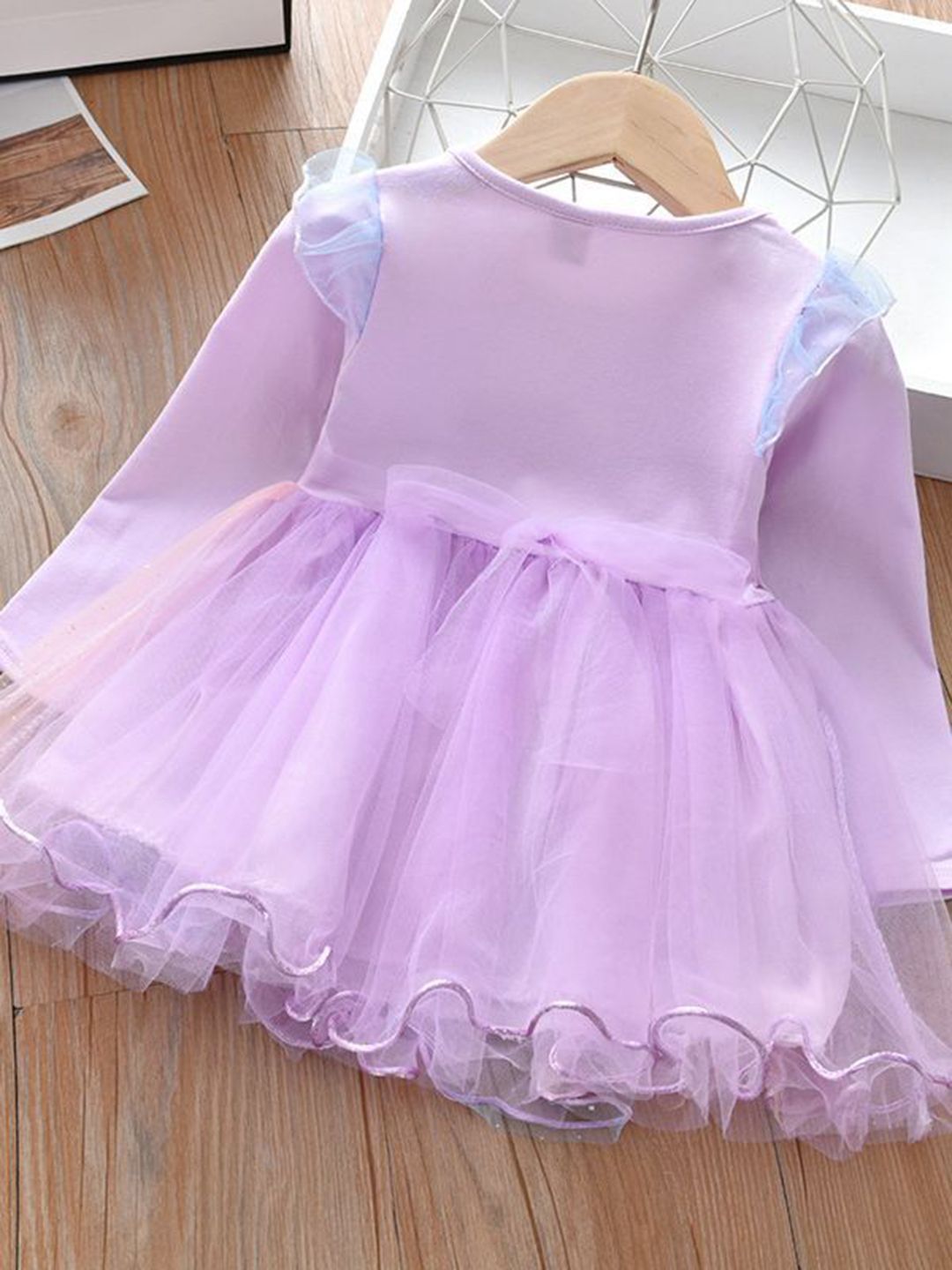 YK Girls Round Neck Flutter Sleeves Tulle Fit and Flare Dress