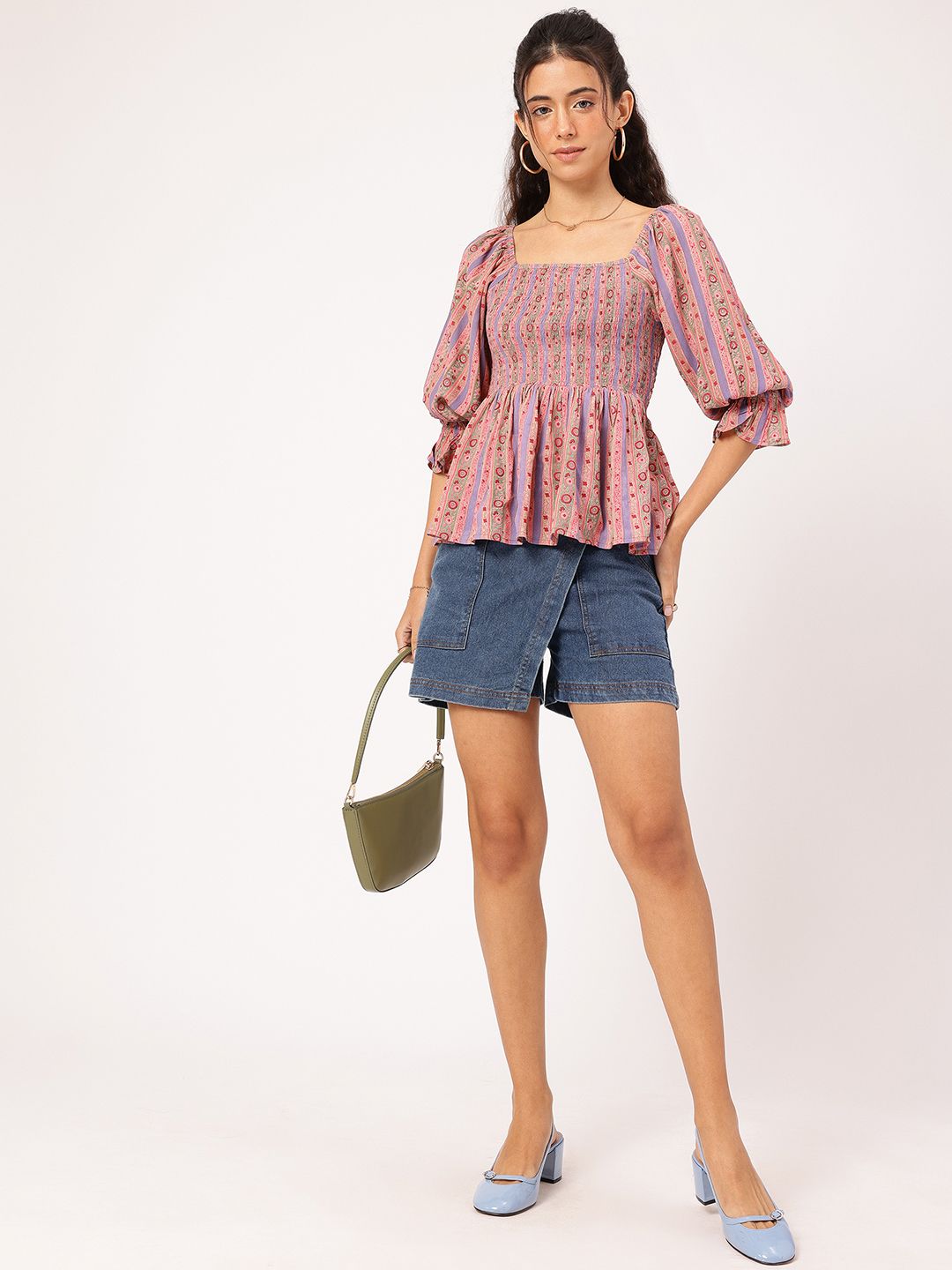 DressBerry Smocked & Stylish Printed A-Line Dress