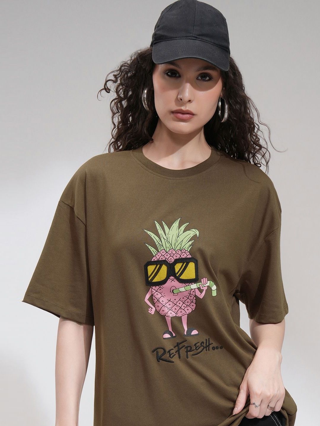 Street By Tokyo Talkies Women Solid Oversized Fit Chest and Back Print T-Shirt