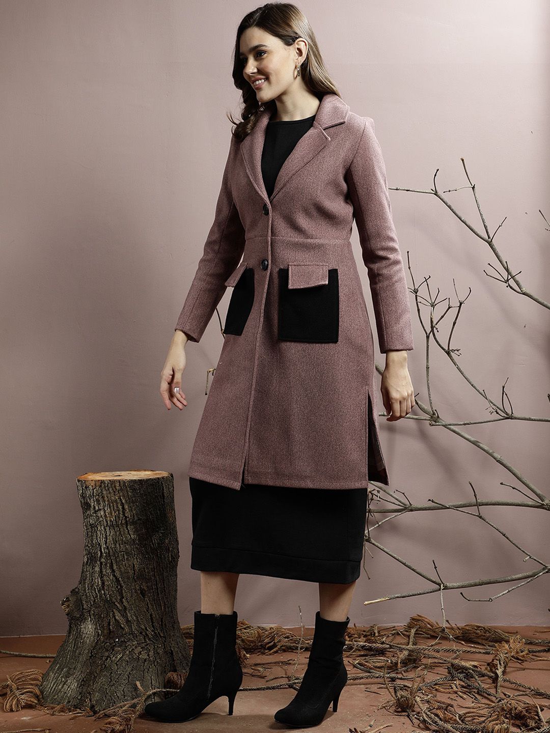 Athena Women Notched Collar Longline Overcoat