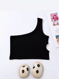 YK Girls Solid One Shoulder Sleeveless Crop Top