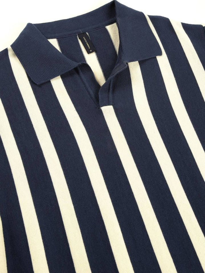 Thomas Scott Men Bio Finish Striped Polo Collar Cotton T-shirt