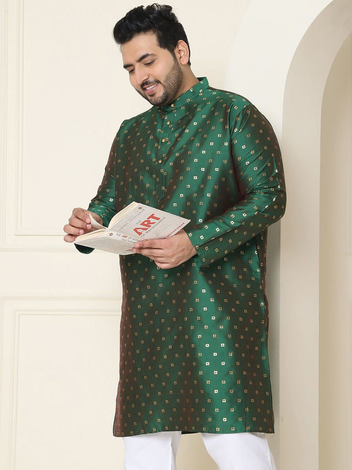 SOJANYA PLUS Ethnic Motifs Band Collar Straight Kurta With Pajamas