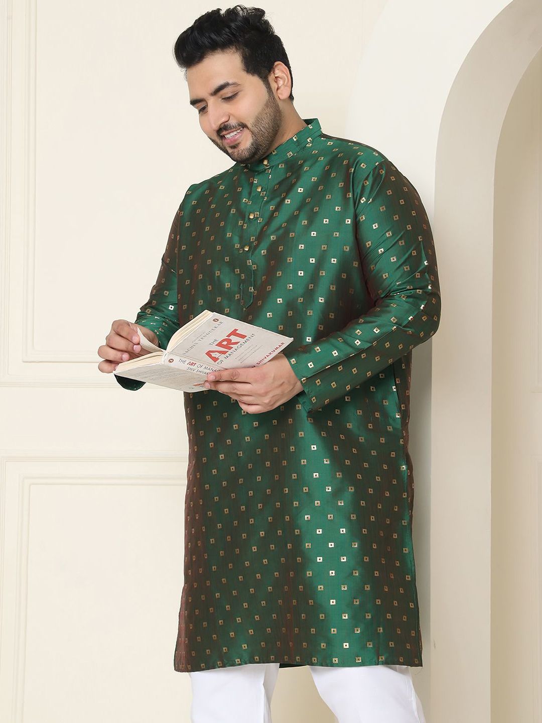 SOJANYA PLUS Ethnic Motifs Band Collar Straight Kurta With Pajamas
