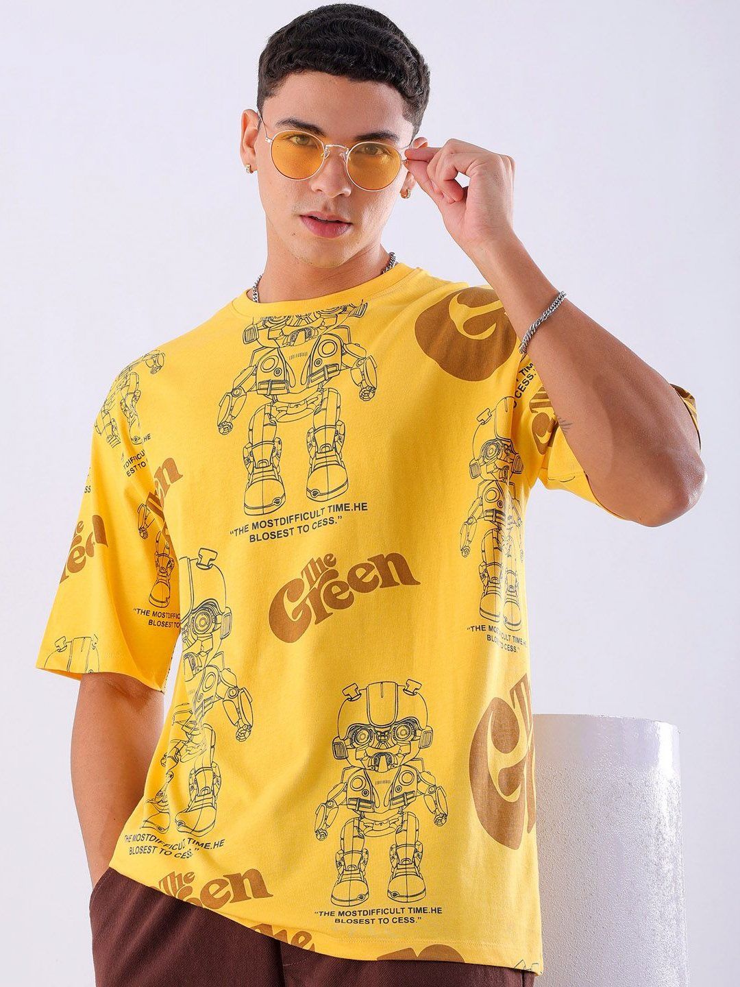 The Indian Garage Co Men Printed Mandarin Collar Pockets Boxy T-shirt