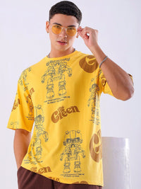The Indian Garage Co Men Printed Mandarin Collar Pockets Boxy T-shirt