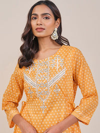 Global Desi Geometric Printed Thread Work Pure Cotton Anarkali Kurta