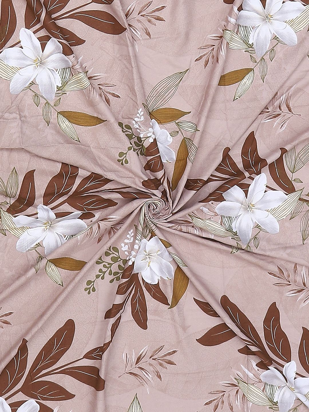 Monte Carlo Edmond Peach-Coloured & Brown Printed 144 TC King Bedsheet Set 2.70 m x 2.70 m