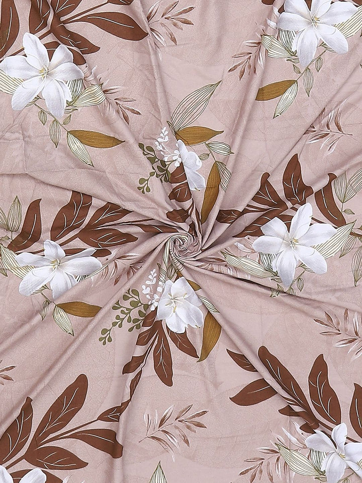 Monte Carlo Edmond Peach-Coloured & Brown Printed 144 TC King Bedsheet Set 2.70 m x 2.70 m