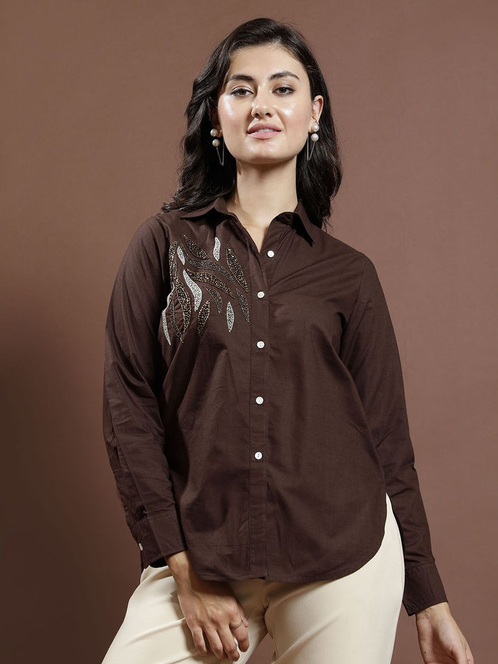 Athena Women Embellished Cotton Shirt