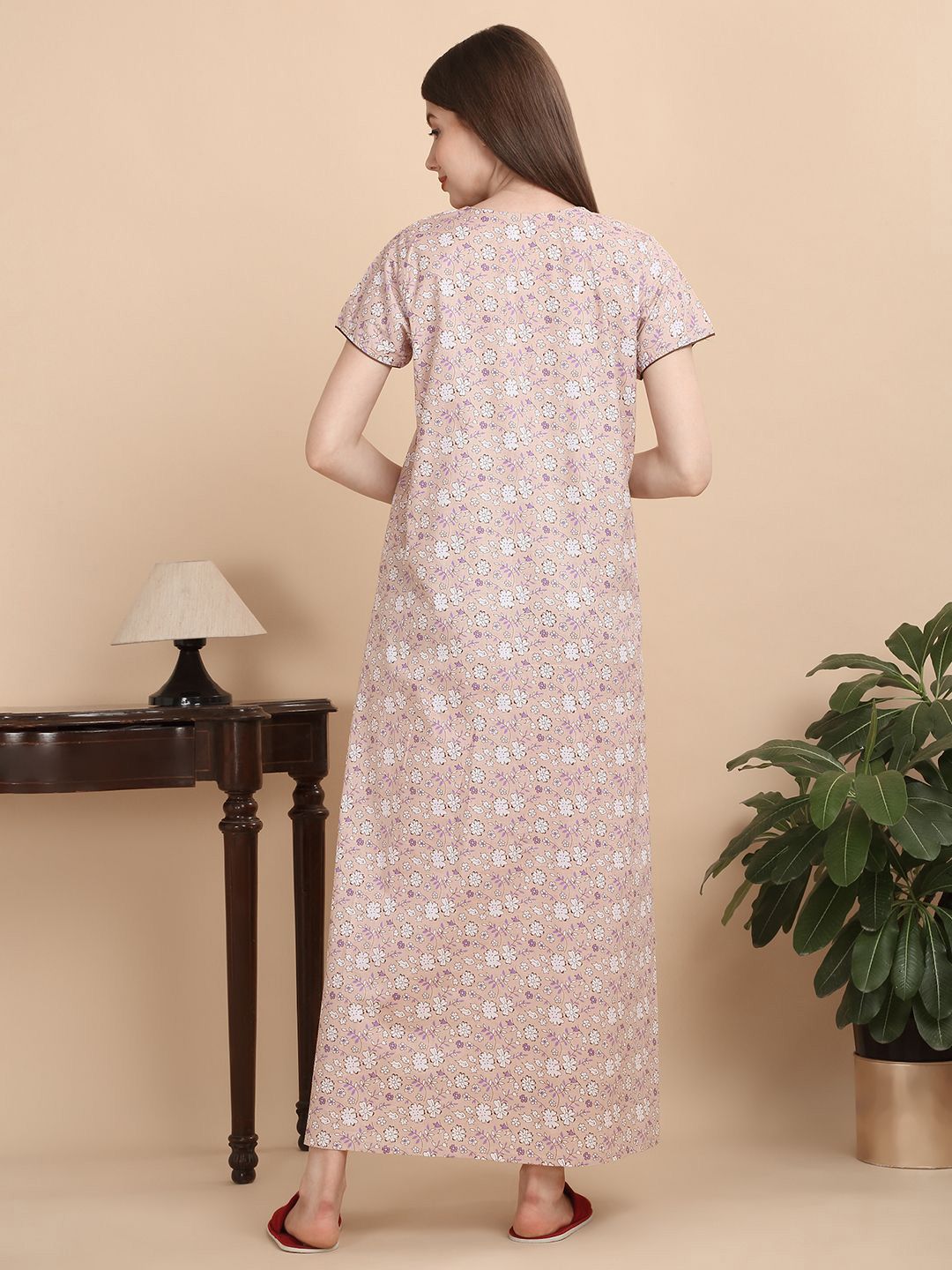 Sweet Dreams Women Round Neck Pure Cotton Nightdress