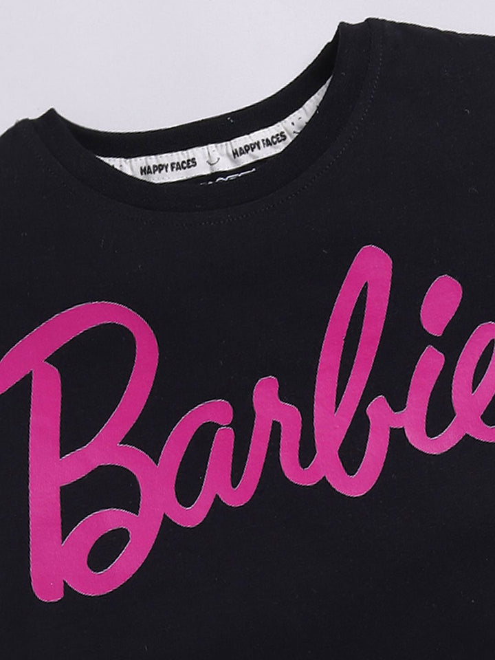 Happy Faces Girls Barbie Printed Pure Cotton Longline T-shirt