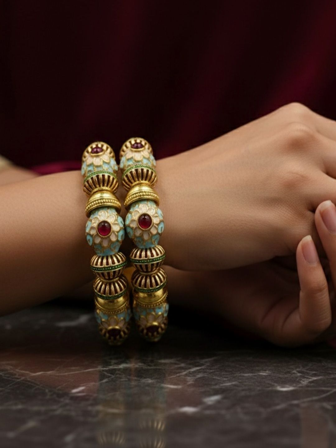 PANASH Set of 2 Gold-Plated Stone-Studded Bangle
