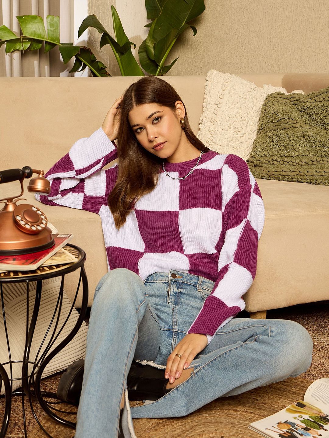 Berrylush Women Colourblocked Pullover Cable Knit Pullover