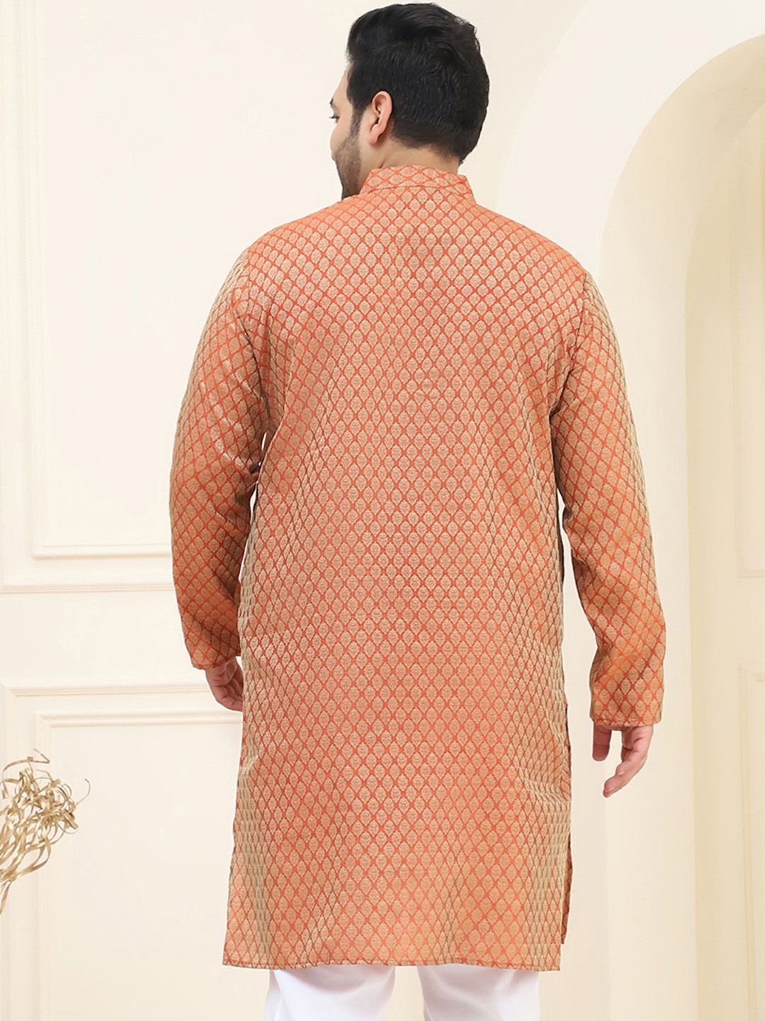 SOJANYA Plus Motif Etnik Rekaan Tenunan Kolar Mandarin Kurta Lurus Lengan Panjang