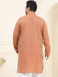 SOJANYA Plus Motif Etnik Rekaan Tenunan Kolar Mandarin Kurta Lurus Lengan Panjang